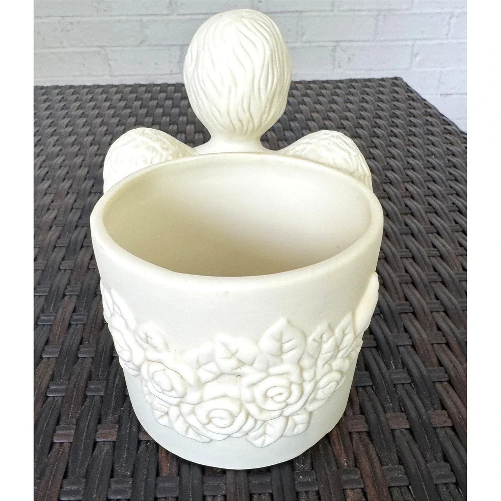 VTG Bloom-Rite Ceramic Cherub Planter + 3 Piece Cottagecore Planter Shelf Decor